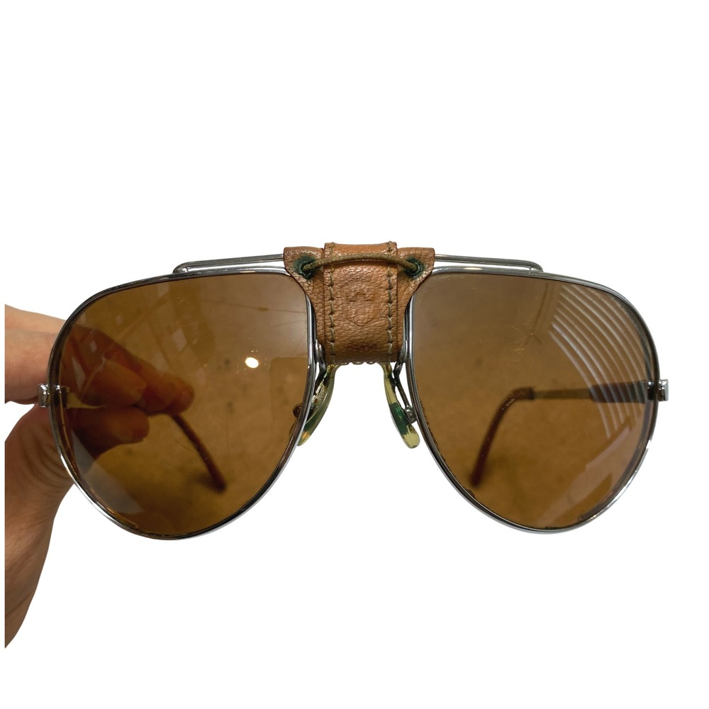 Swiss Army 4000 Sunglasses Mens OS Amber Aviator Leather Bridge Double Rim